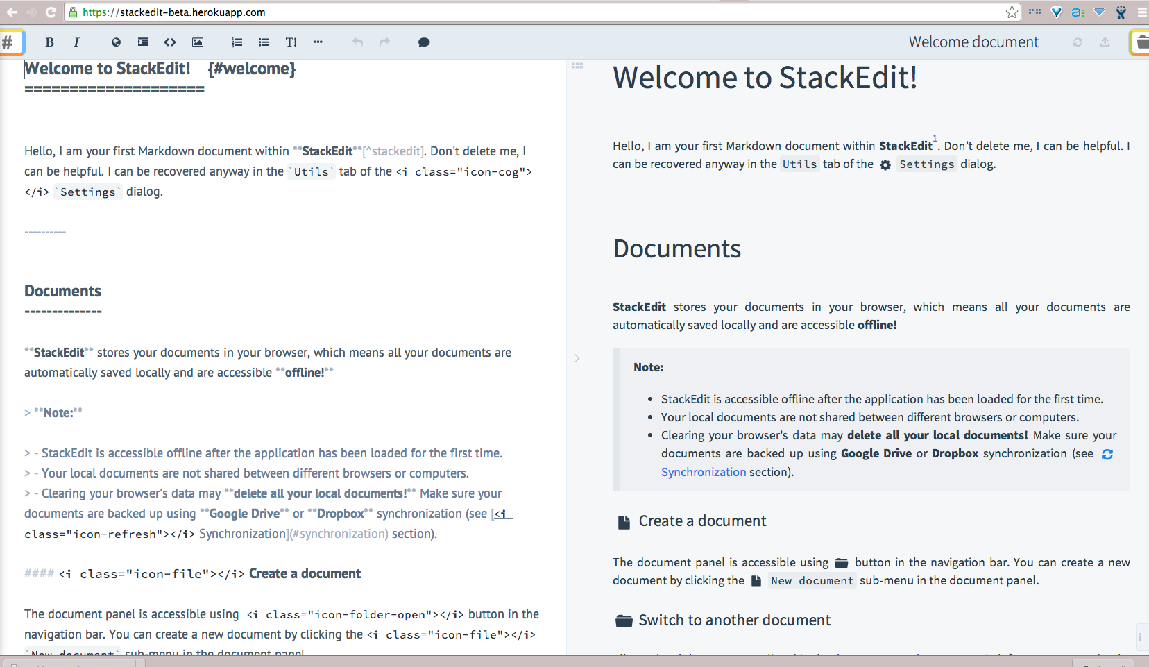 Stackedit is a bit cluttered and inelegant but is feature rich